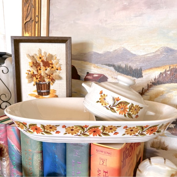 Kitchen Vintage Capri 197s Bake N Serve Stoneware Divided Oval Dish